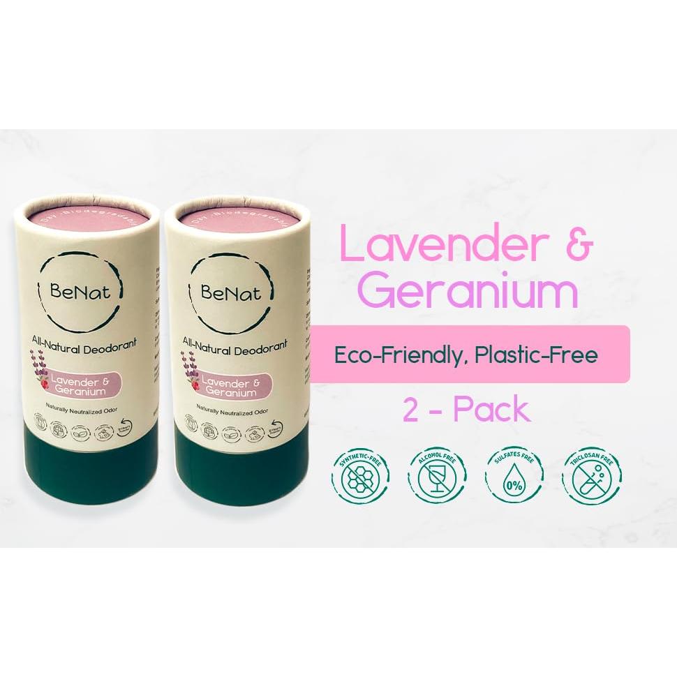 Desodorante Natural BeNat 2 Unidades Lavanda y Geranio 85g