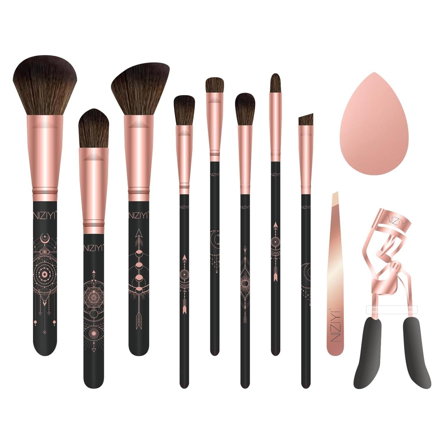 Juego de Brochas de Maquillaje NIZIYI 11 Piezas con Rizador