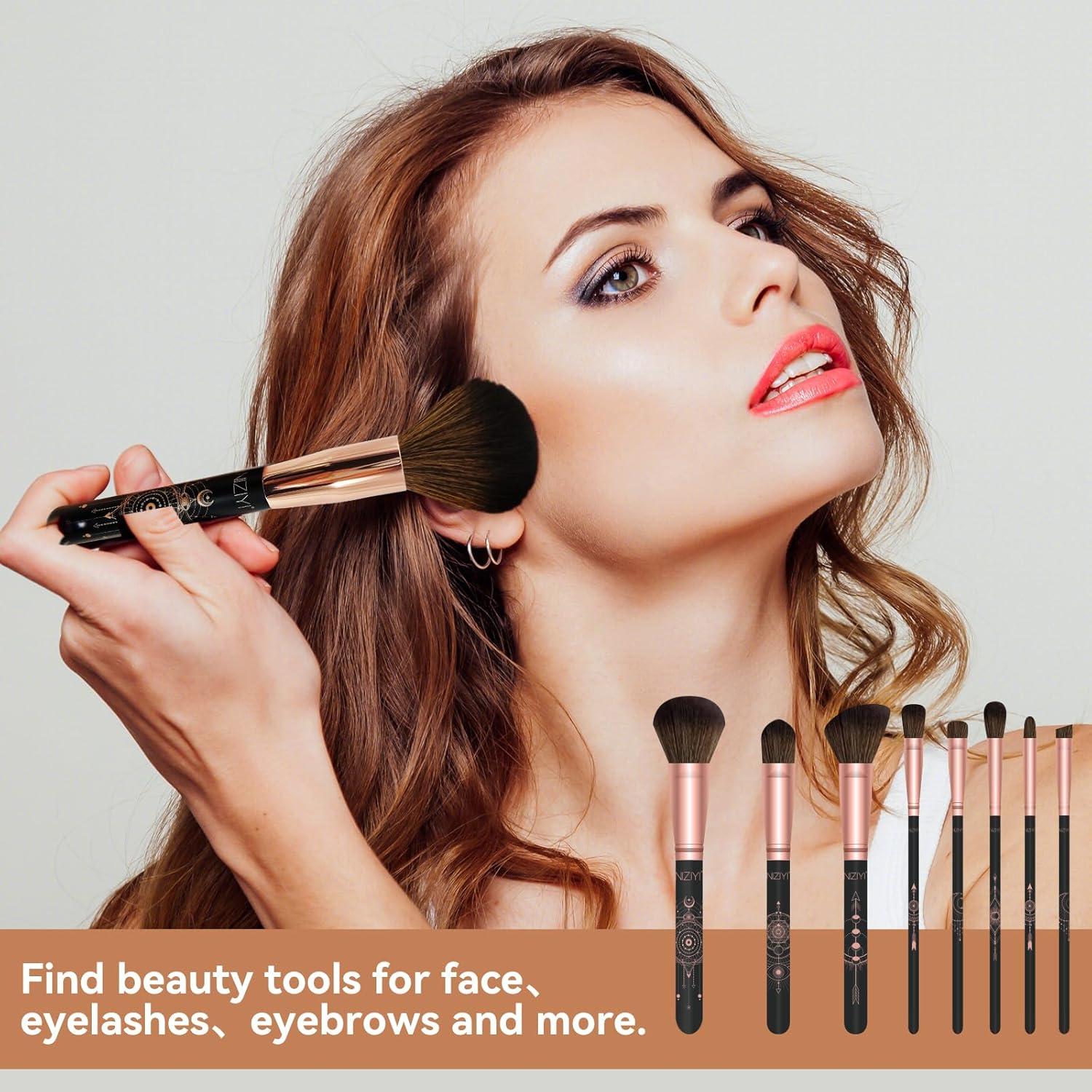Juego de Brochas de Maquillaje NIZIYI 11 Piezas con Rizador