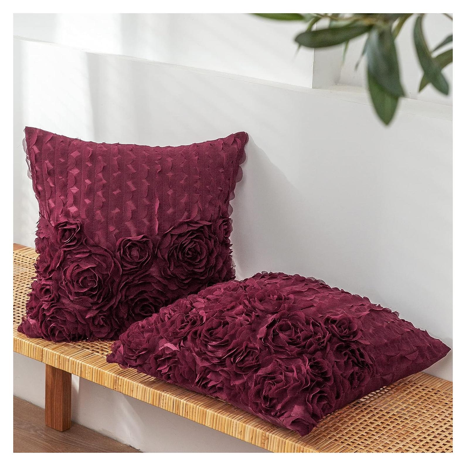 Fundas de Cojín Decorativas CaliTime Pack de 2 40x40 cm Rosa Burdeos