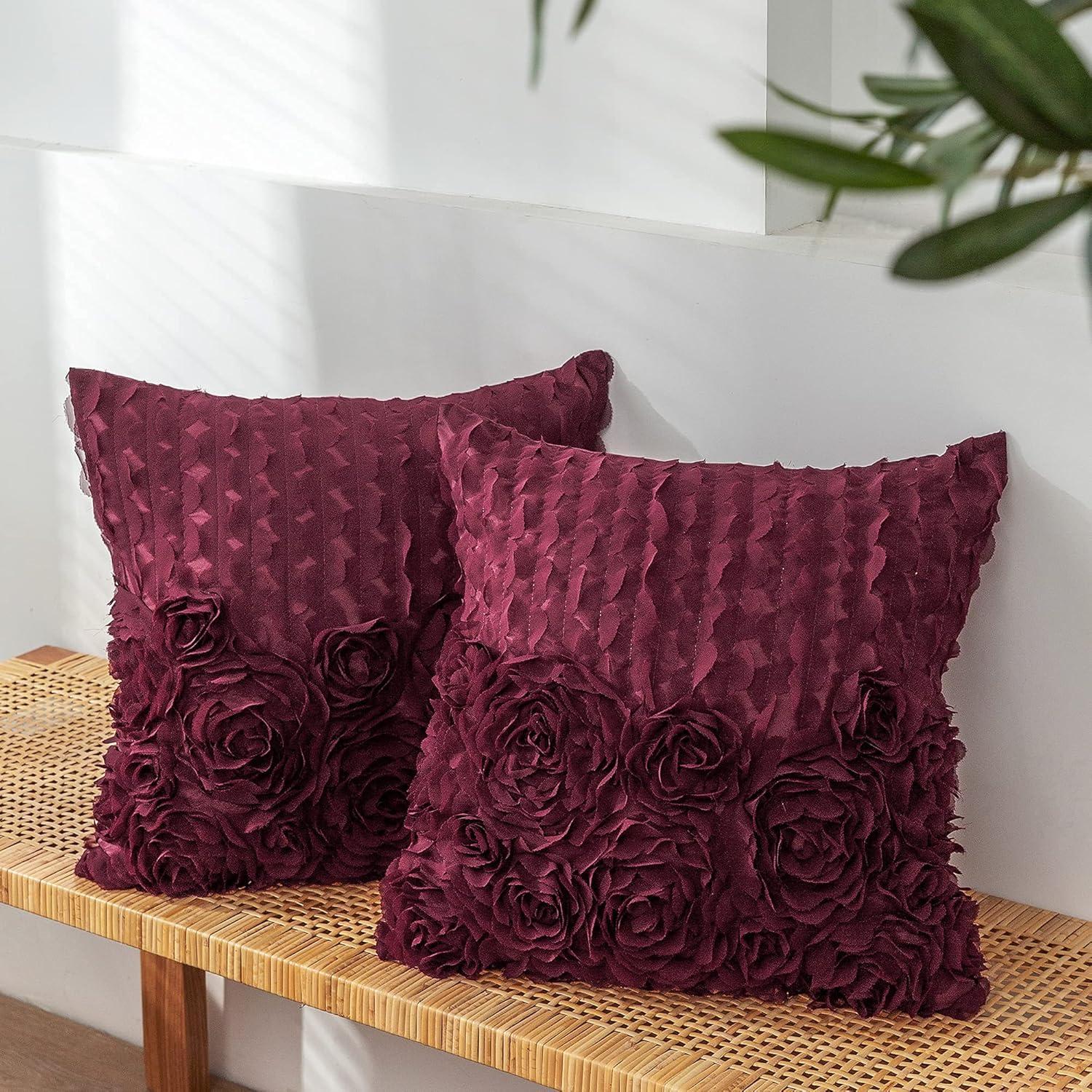 Fundas de Cojín Decorativas CaliTime Pack de 2 40x40 cm Rosa Burdeos