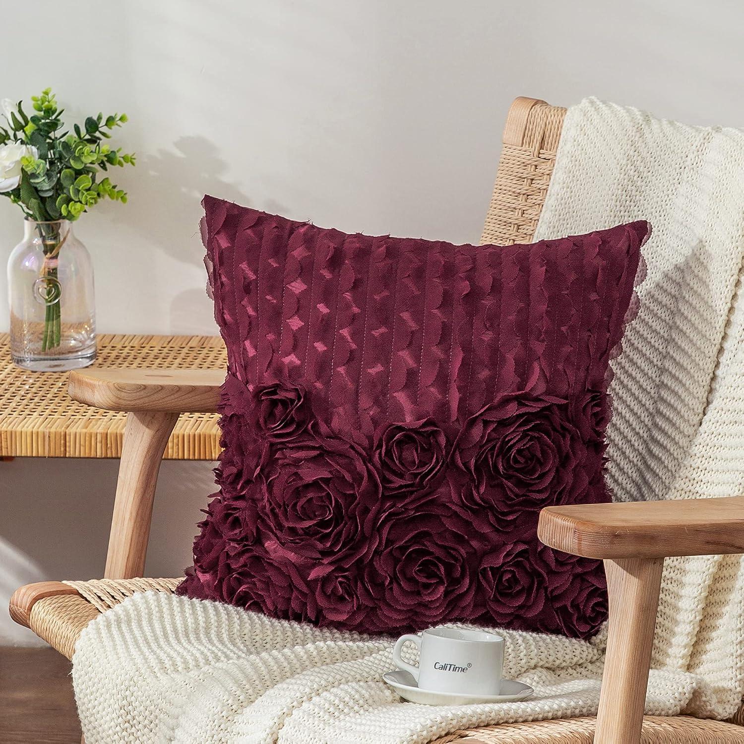 Fundas de Cojín Decorativas CaliTime Pack de 2 40x40 cm Rosa Burdeos