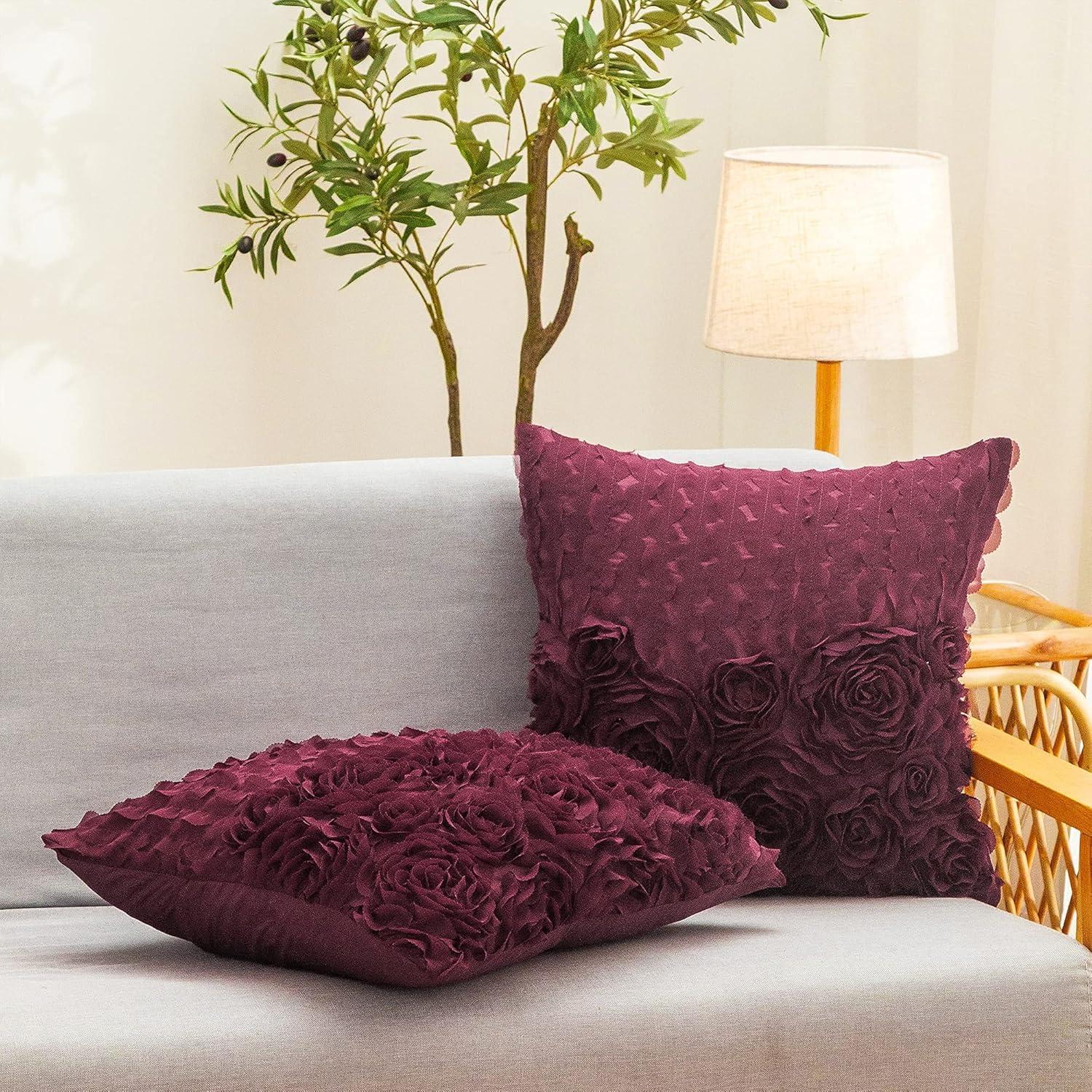 Fundas de Cojín Decorativas CaliTime Pack de 2 40x40 cm Rosa Burdeos