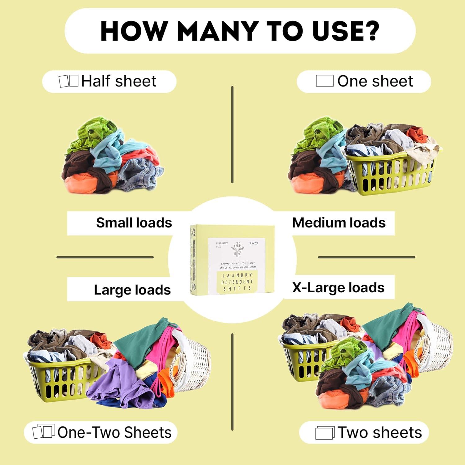 Hojas de Detergente para Ropa ECO ROOTS Sin Fragancia 64 Cargas