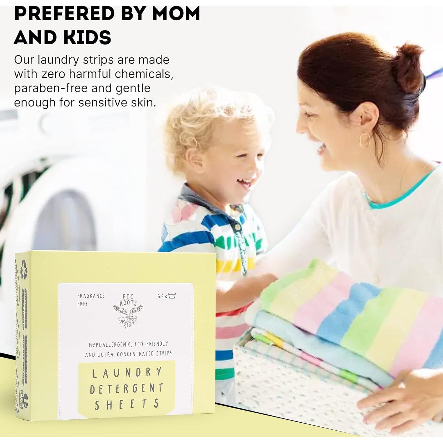 Hojas de Detergente para Ropa ECO ROOTS Sin Fragancia 64 Cargas