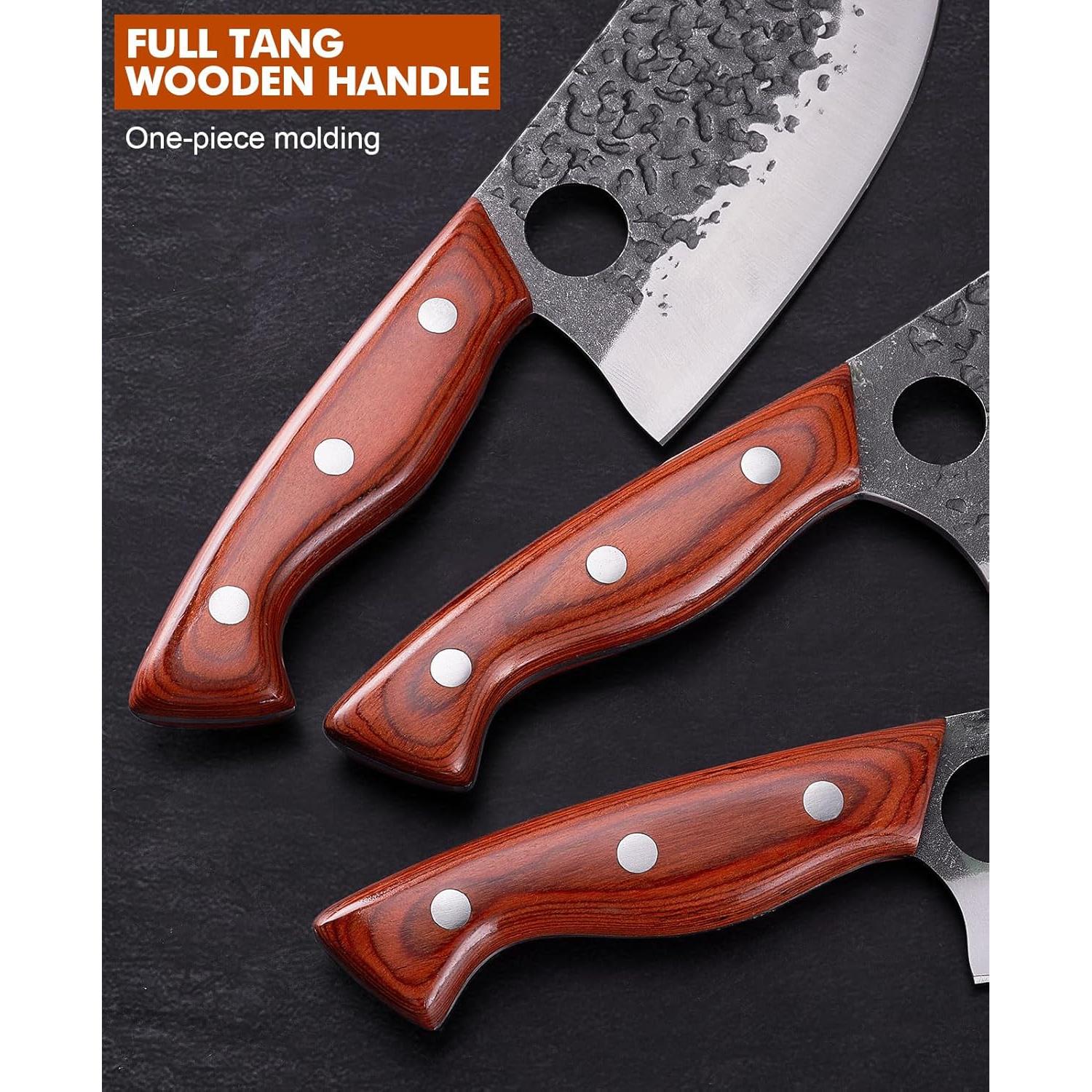 Juego de 3 cuchillos de carnicero KITNATS forjados a mano