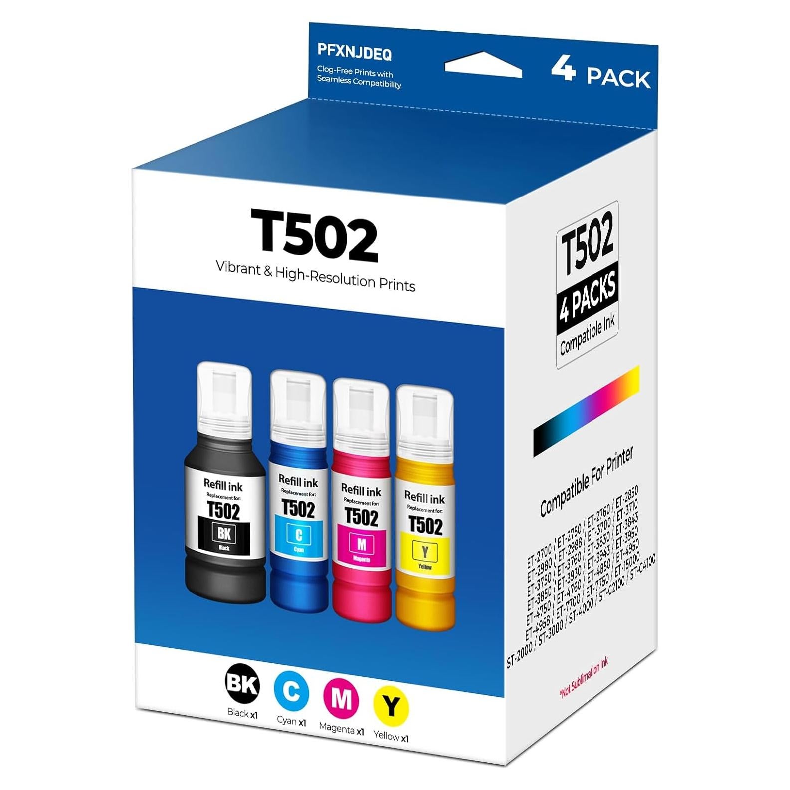 Botellas de Recarga de Tinta 502 PFXNJDEQ Paquete de 4