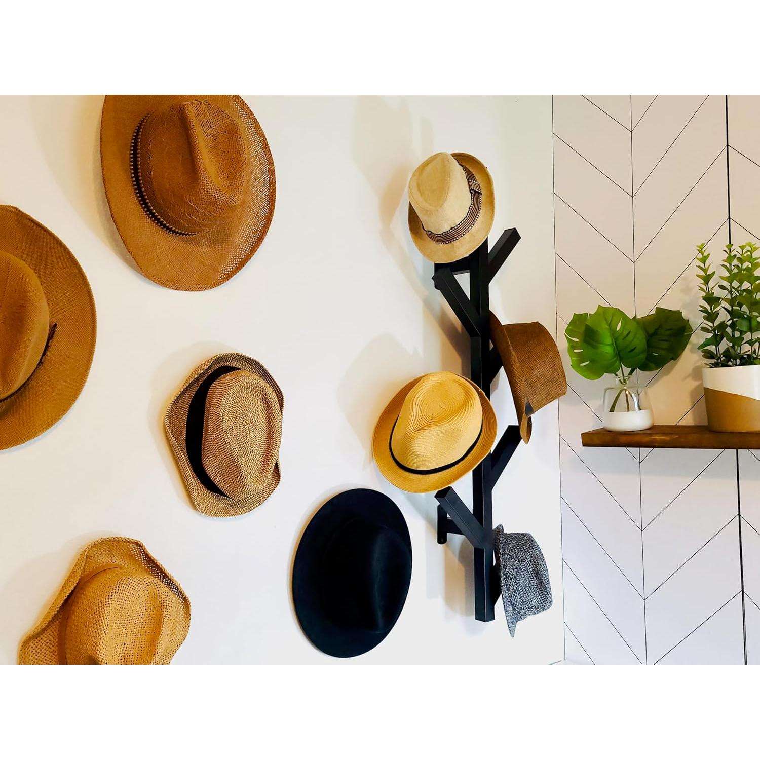 Perchero Premium Montado en Pared Negro para Sombreros y Abrigos