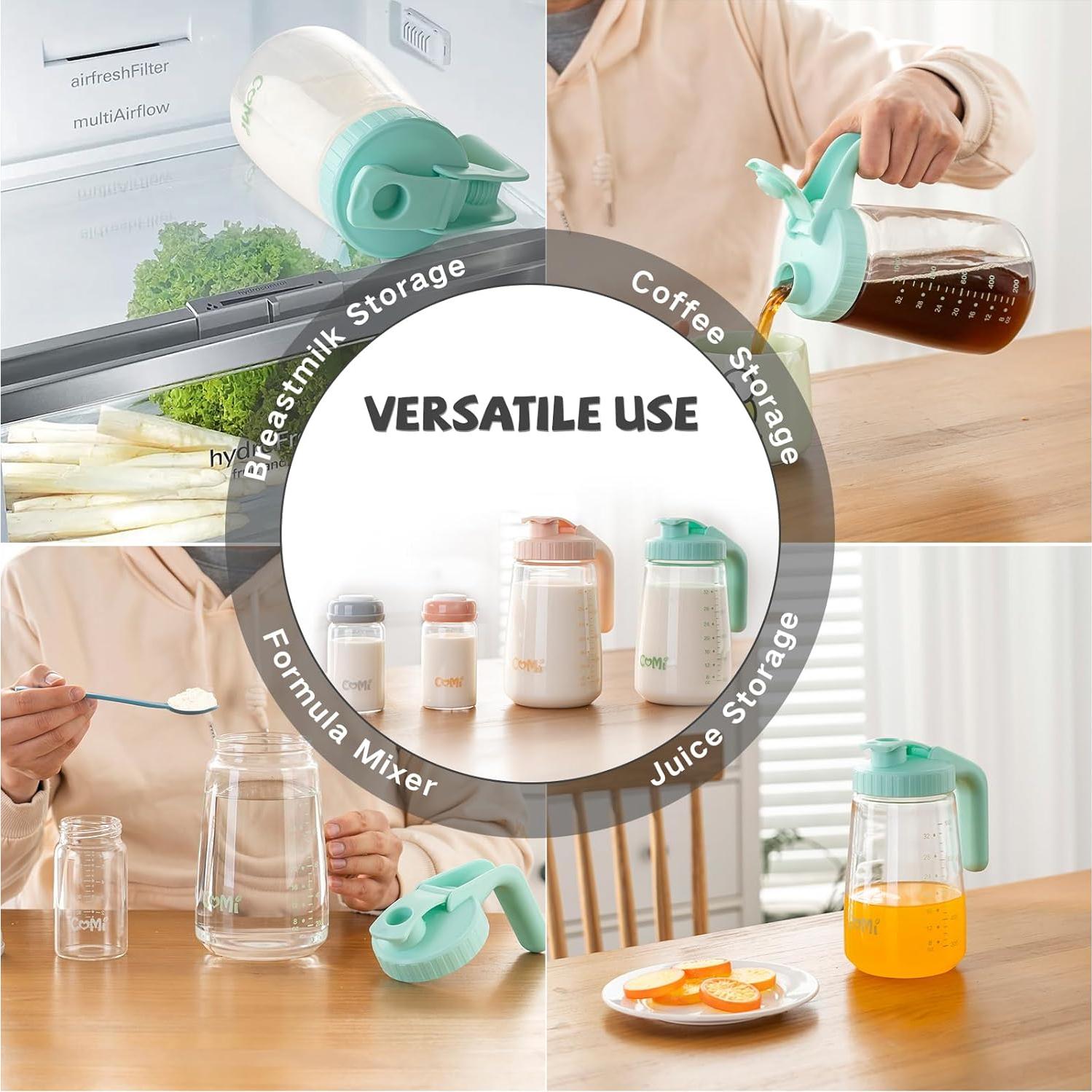 Jarra de Leche Materna COMI 1.01L Vidrio Borosilicato Verde