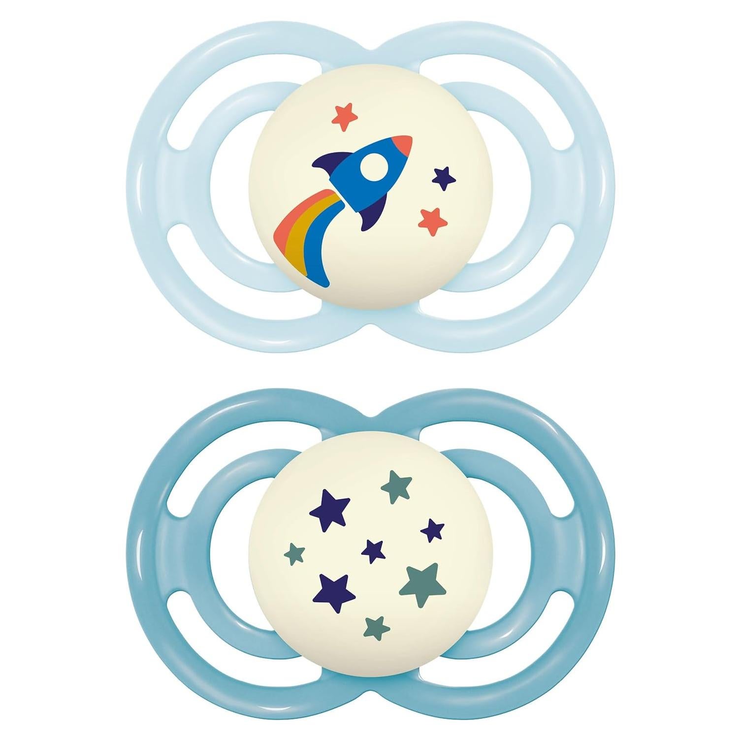 Chupete MAM Perfecto de Noche Azul 16+ Meses, Brilla en la Oscuridad, Paquete de 2