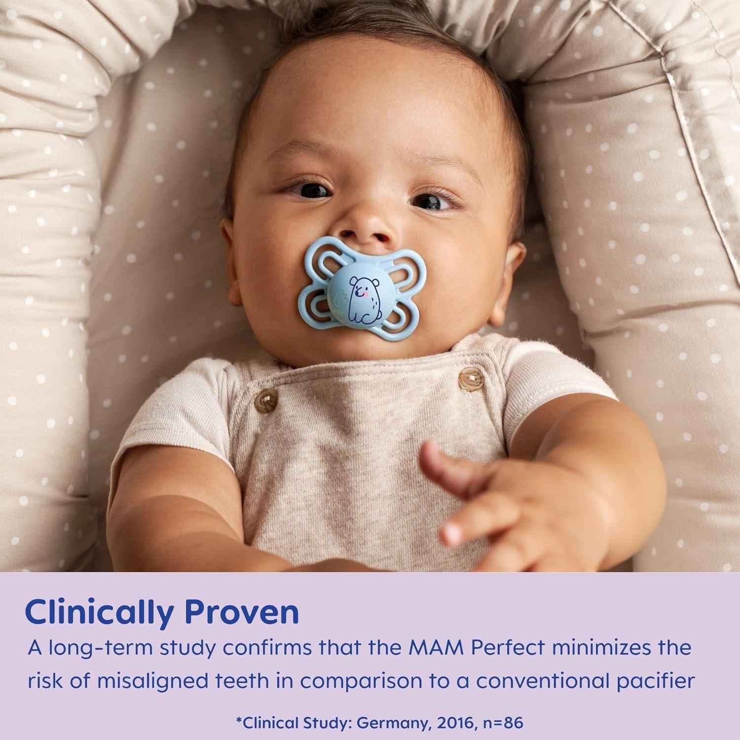 Chupete MAM Perfecto de Noche Azul 16+ Meses, Brilla en la Oscuridad, Paquete de 2