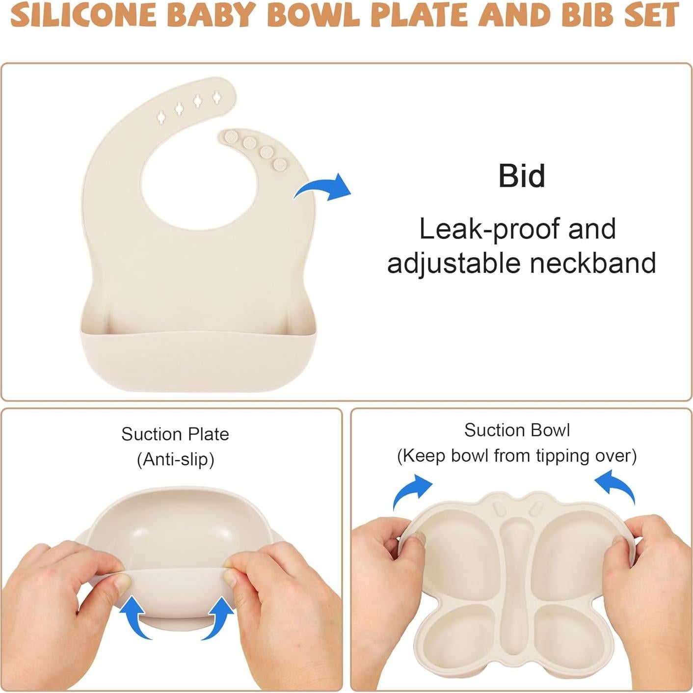 Juego de Alimentación Guiada para Bebés MIICASA - 7 Piezas Silicona Beige