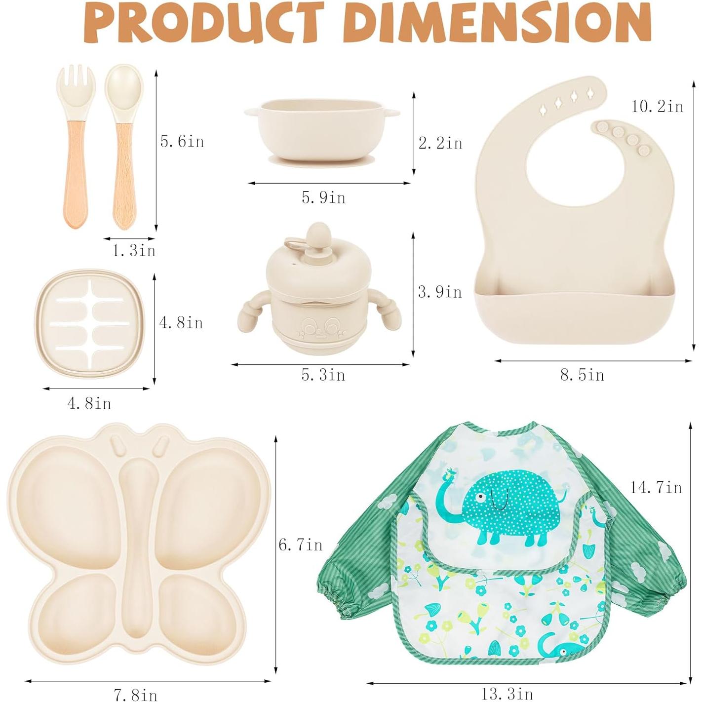 Juego de Alimentación Guiada para Bebés MIICASA - 7 Piezas Silicona Beige