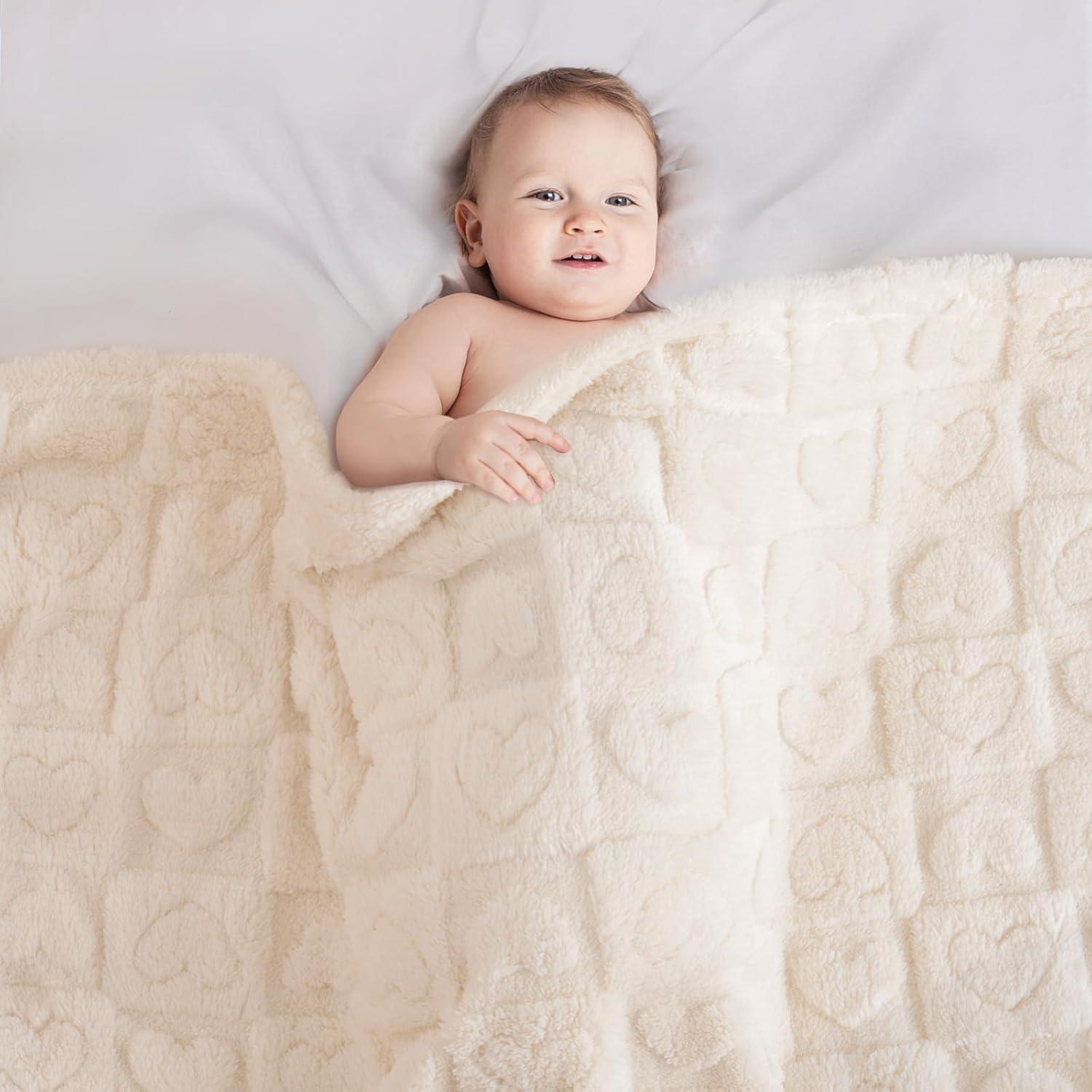 Manta para Bebé Excervent 3D Corazón Cuadrado 76x102 cm Marfil