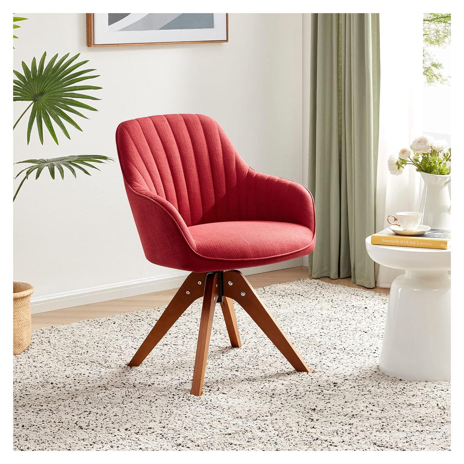 Silla Giratoria Belleze Moderna Tapizada en Lino Rojo