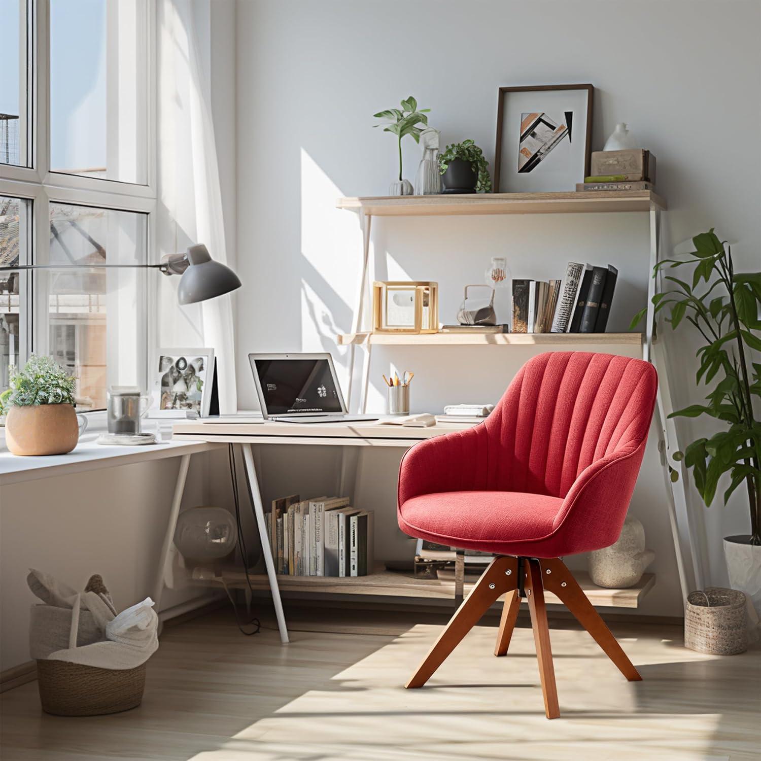 Silla Giratoria Belleze Moderna Tapizada en Lino Rojo