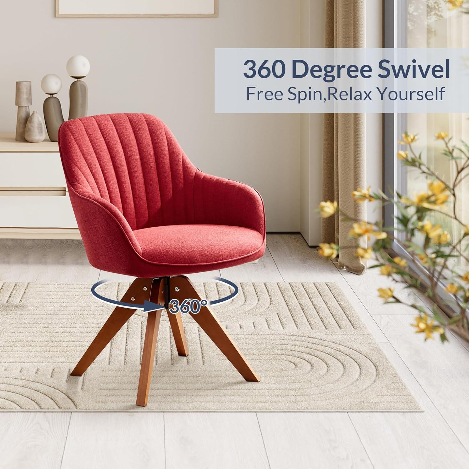 Silla Giratoria Belleze Moderna Tapizada en Lino Rojo