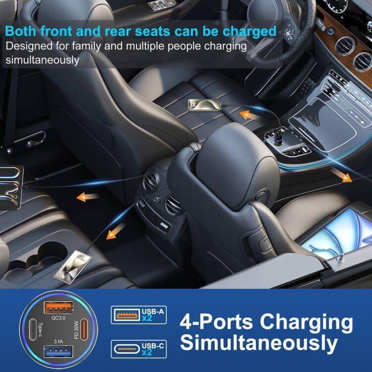Cargador de coche USB C Avatcen 65W 4 Puertos para iPhone 16
