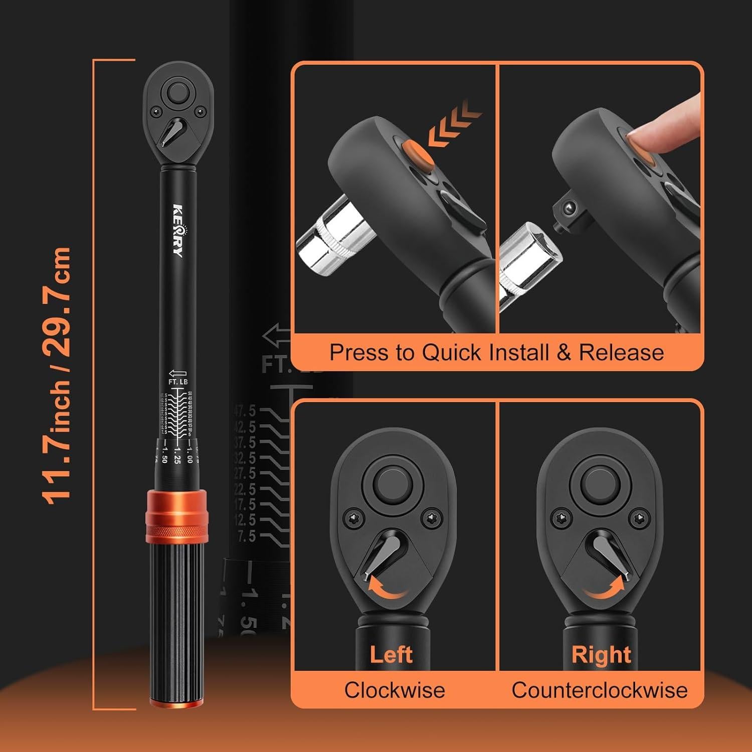 Llave de Torque Kerry 3/8" 5-50 Lb.Pie (6.8-67.8 Nm) Alta Precisión