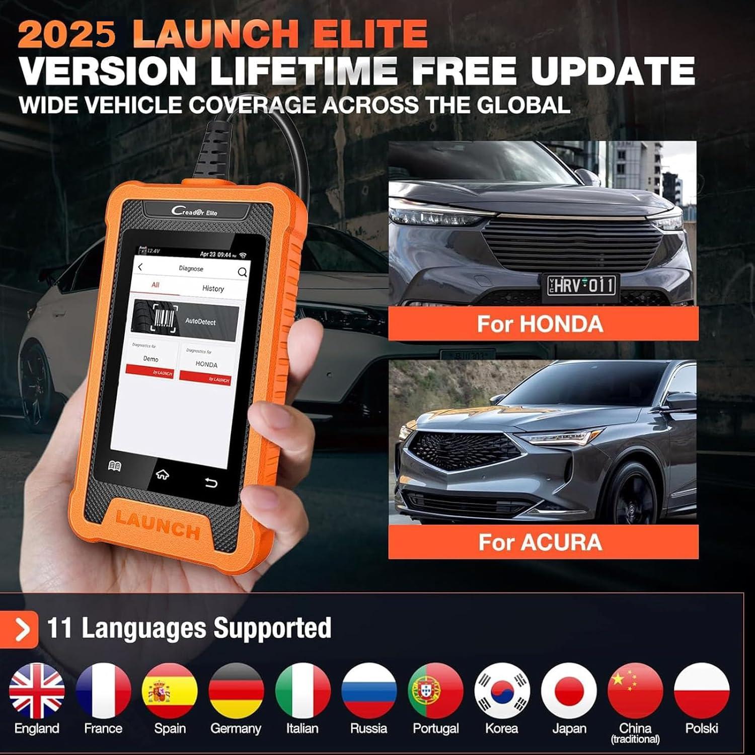 Escáner OBD2 LAUNCH Creader Elite 2025 para Honda Acura