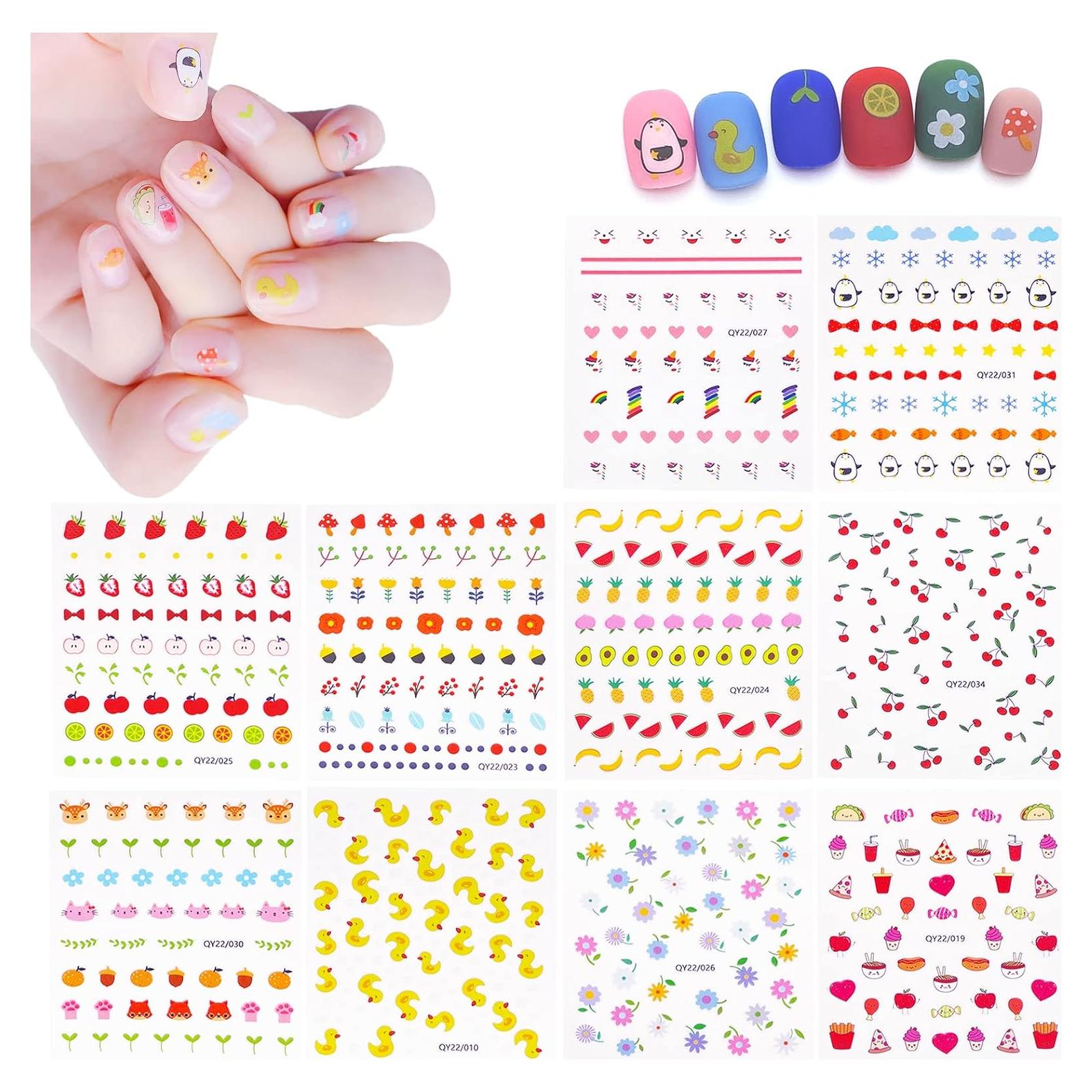 10 Hojas Stickers de Uñas IHUKEIT para Niños Arcoíris