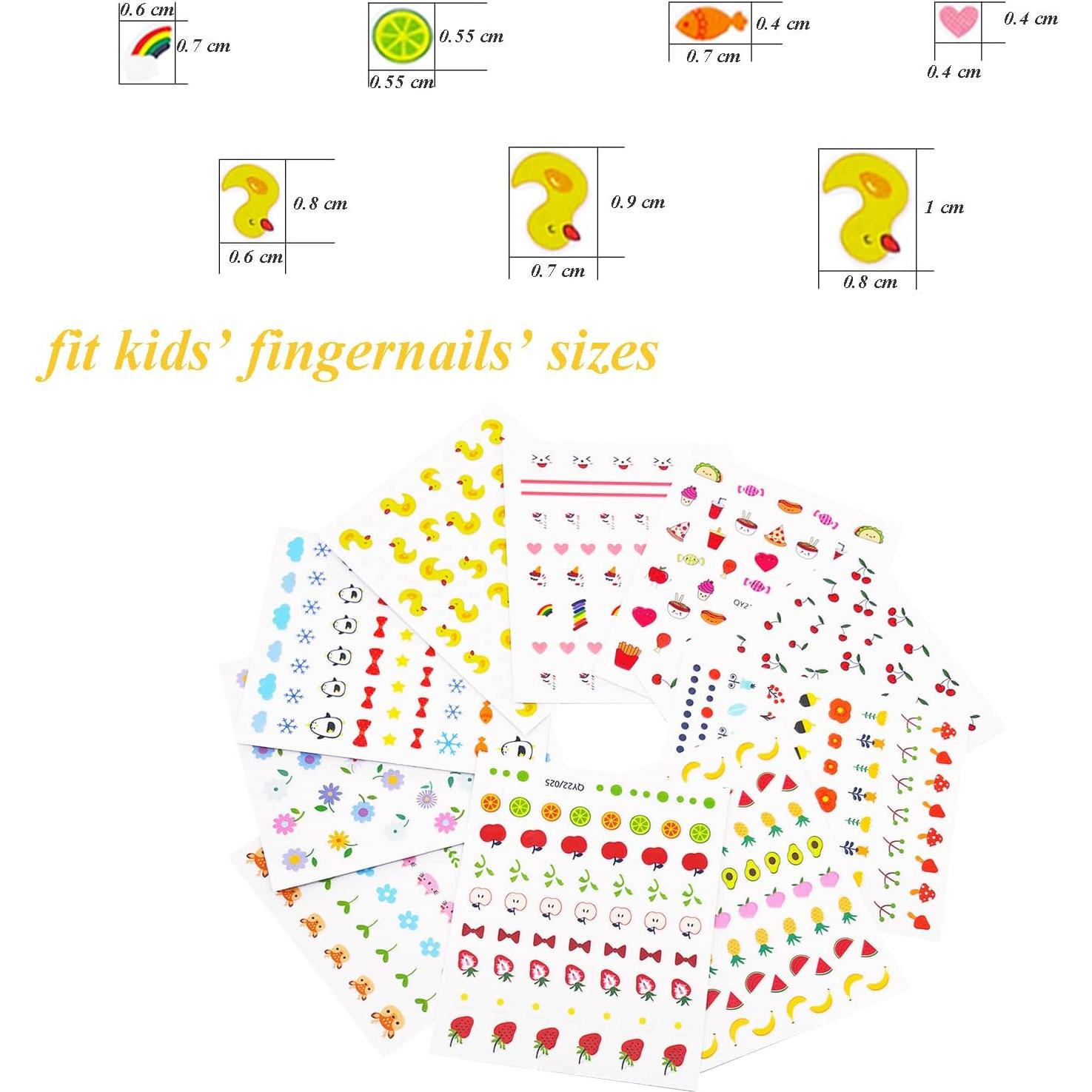 10 Hojas Stickers de Uñas IHUKEIT para Niños Arcoíris