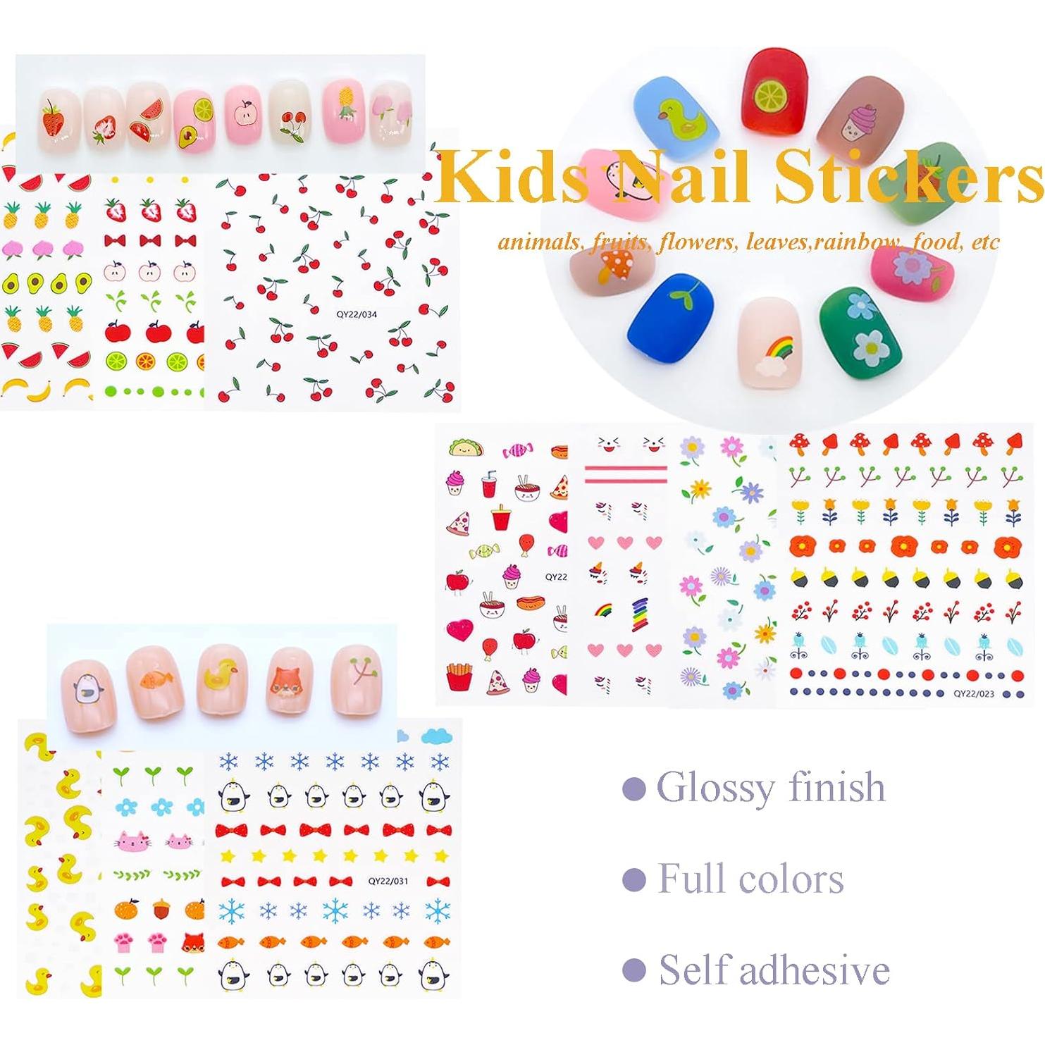 10 Hojas Stickers de Uñas IHUKEIT para Niños Arcoíris