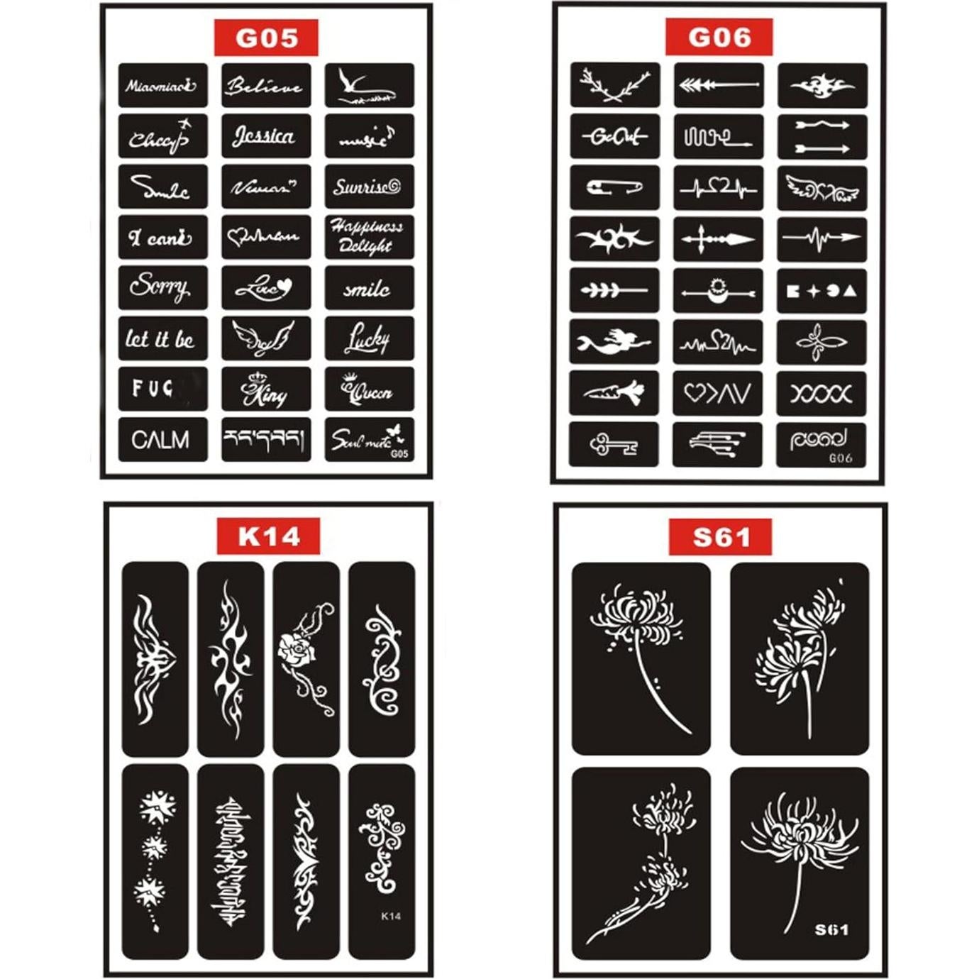 Kit de Tatuaje Temporal HuoHuo 10PCS con Plantillas A4