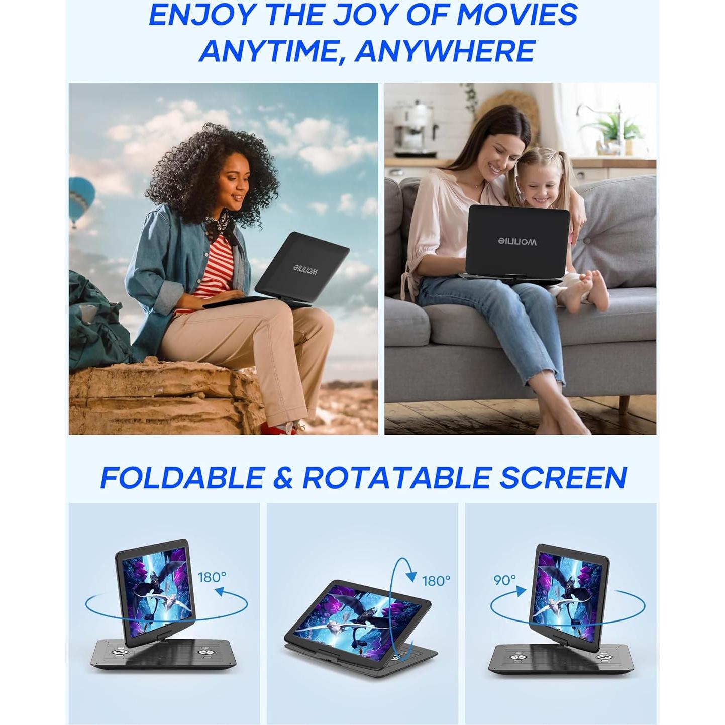 Reproductor de DVD Portátil WONNIE W-1458 15.4" HD Batería 6h