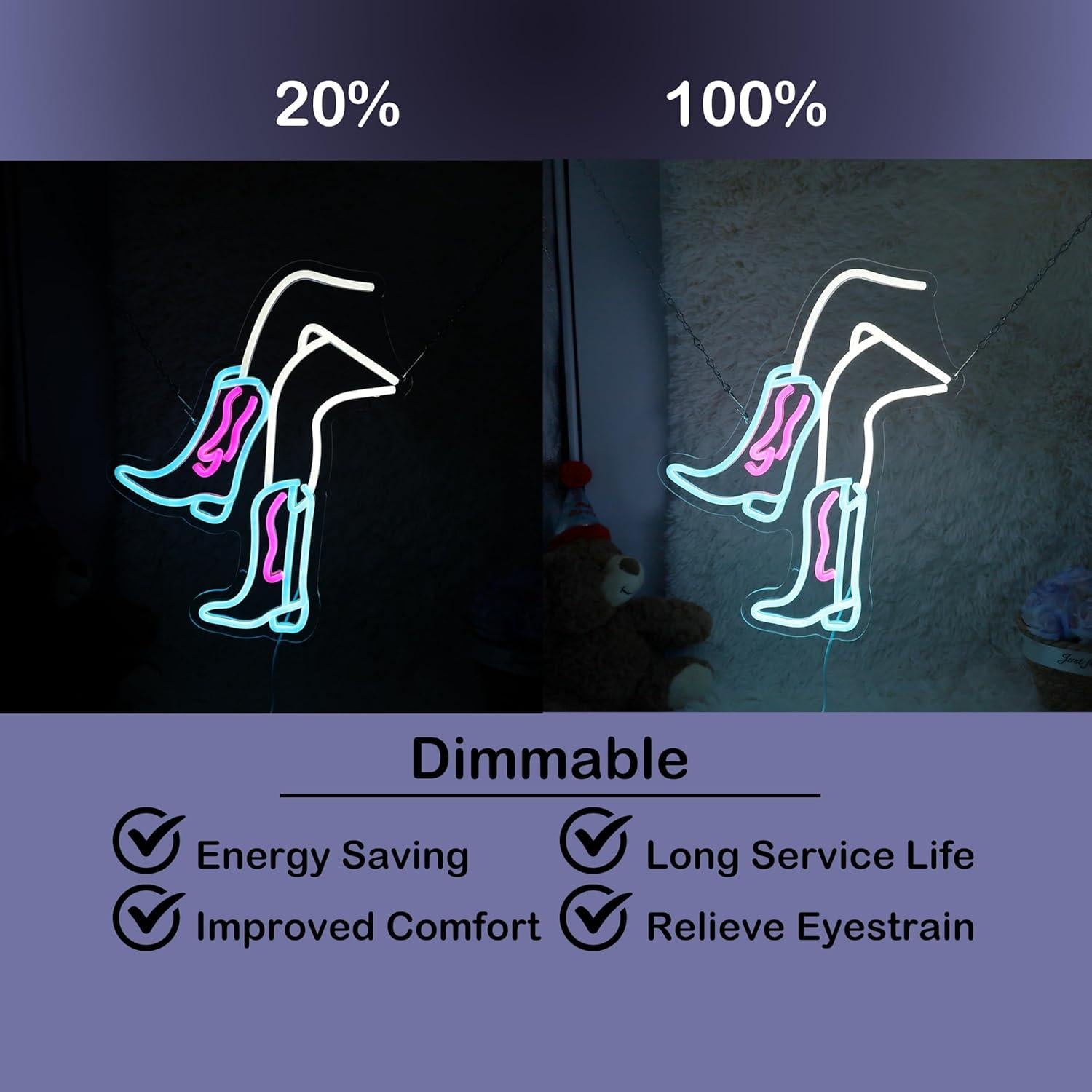 Letrero de Neón LED Botas de Vaquera HeyLEDNeoN 33x38cm