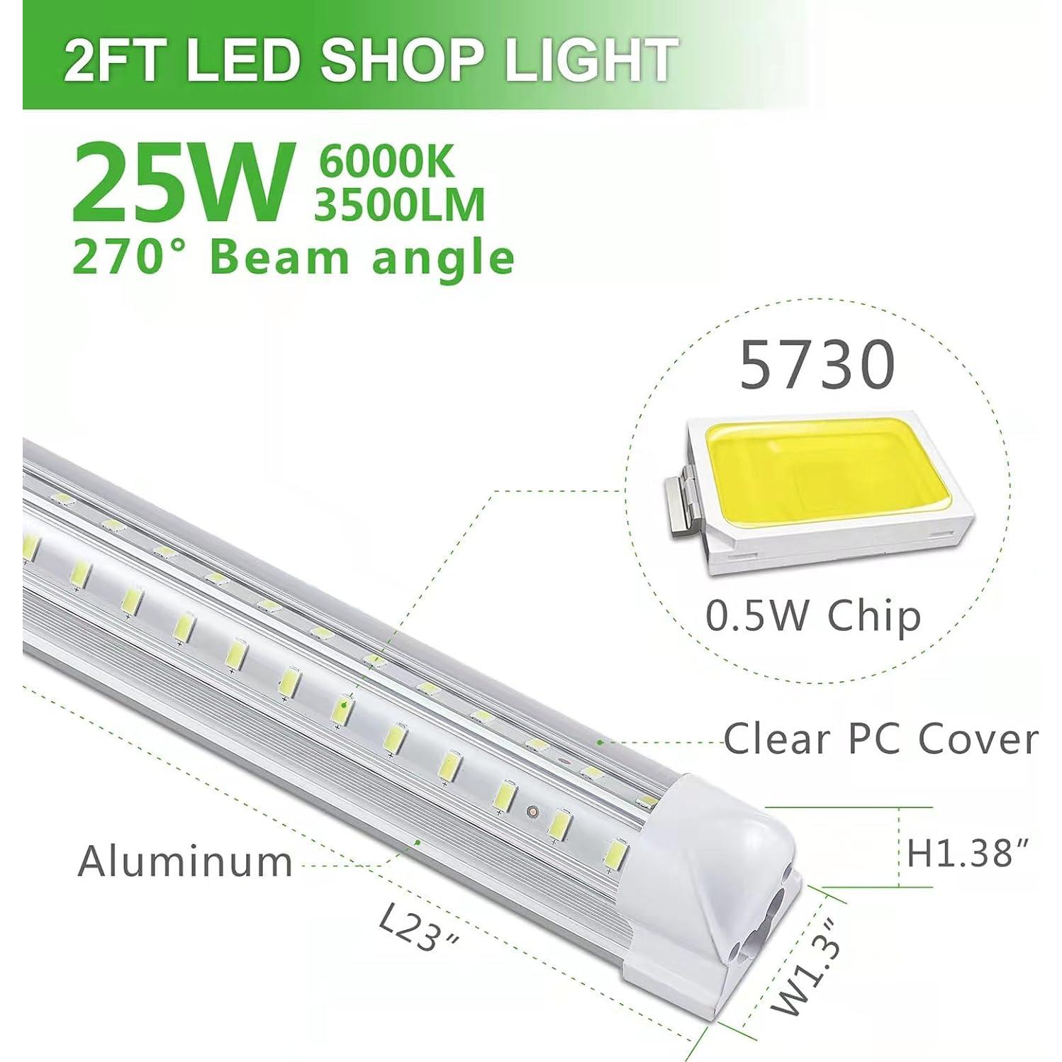 Luz de Taller LED 2FT 25W 3500LM 6000K Skymoat - 2 Paquete