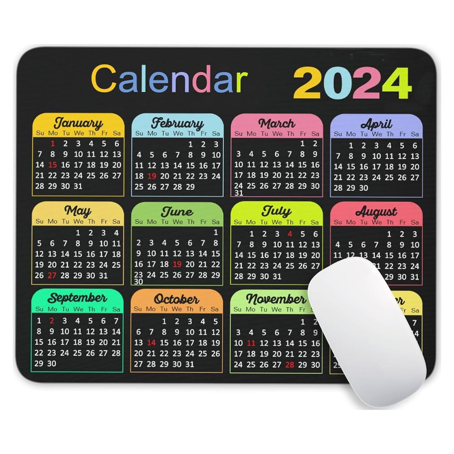 Alfombrilla de Ratón XWYSAW Calendario 2024 Antideslizante