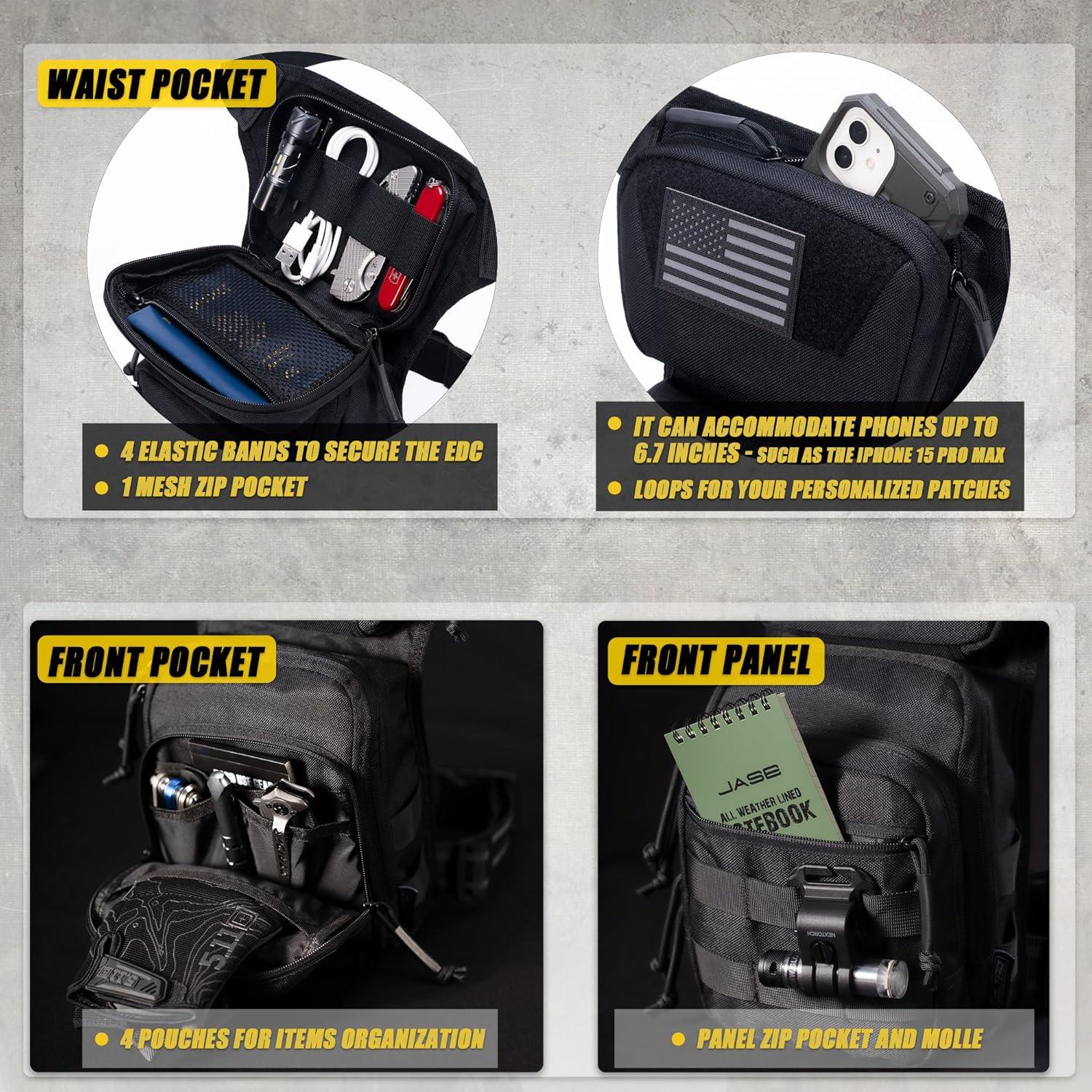 Bolsa Táctica de Pierna CLTAC Negra para Caza y Senderismo