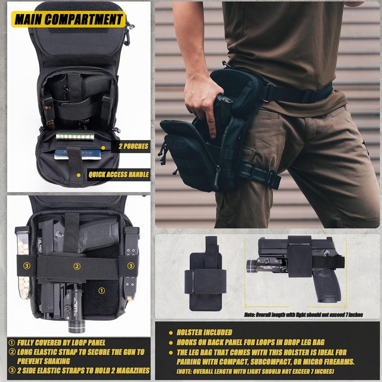 Bolsa Táctica de Pierna CLTAC Negra para Caza y Senderismo