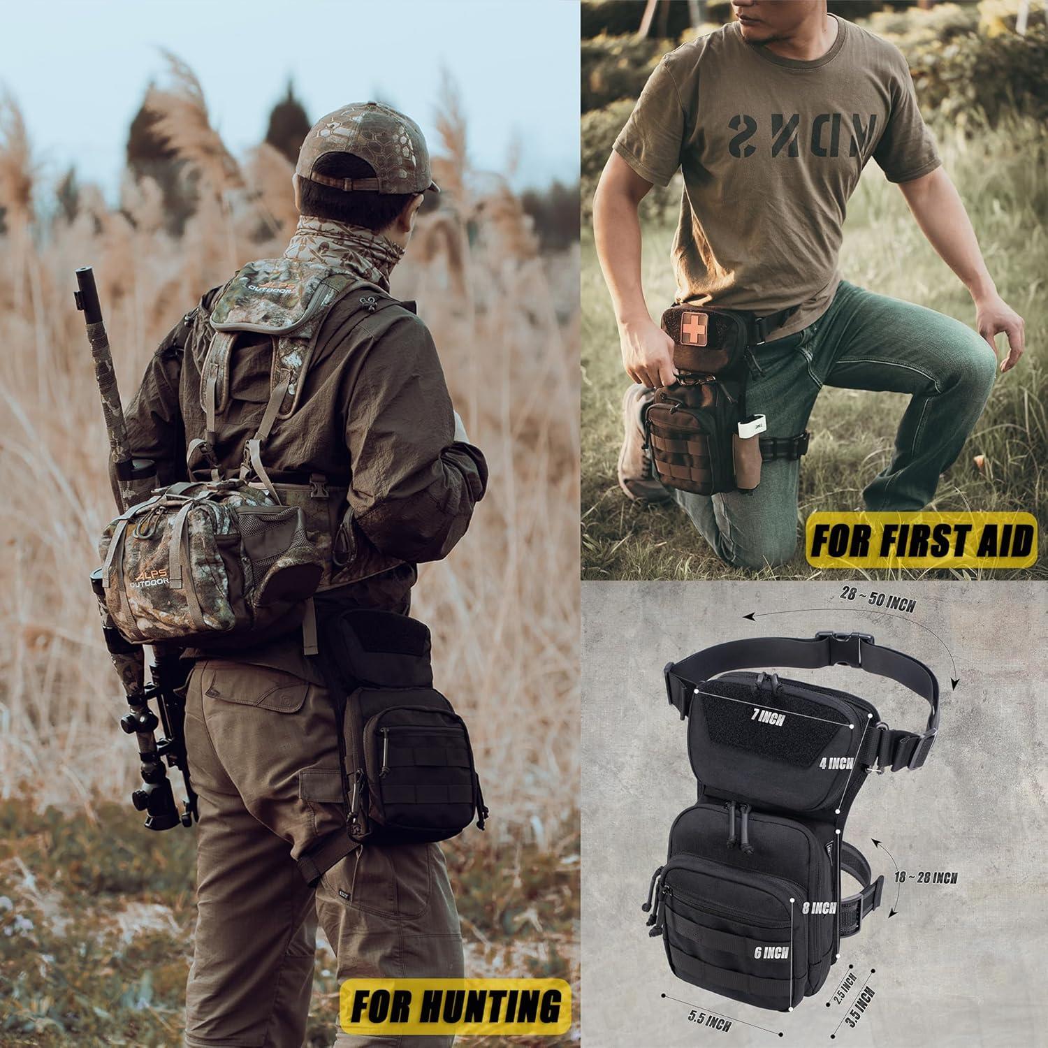 Bolsa Táctica de Pierna CLTAC Negra para Caza y Senderismo