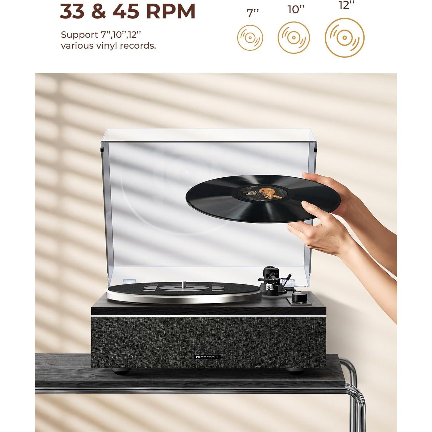 Reproductor de Vinilo ONE-S Qlearsoul Bluetooth 4 Altavoces