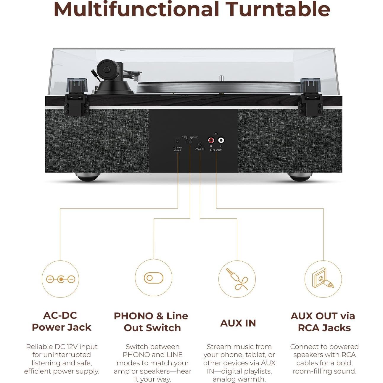 Reproductor de Vinilo ONE-S Qlearsoul Bluetooth 4 Altavoces