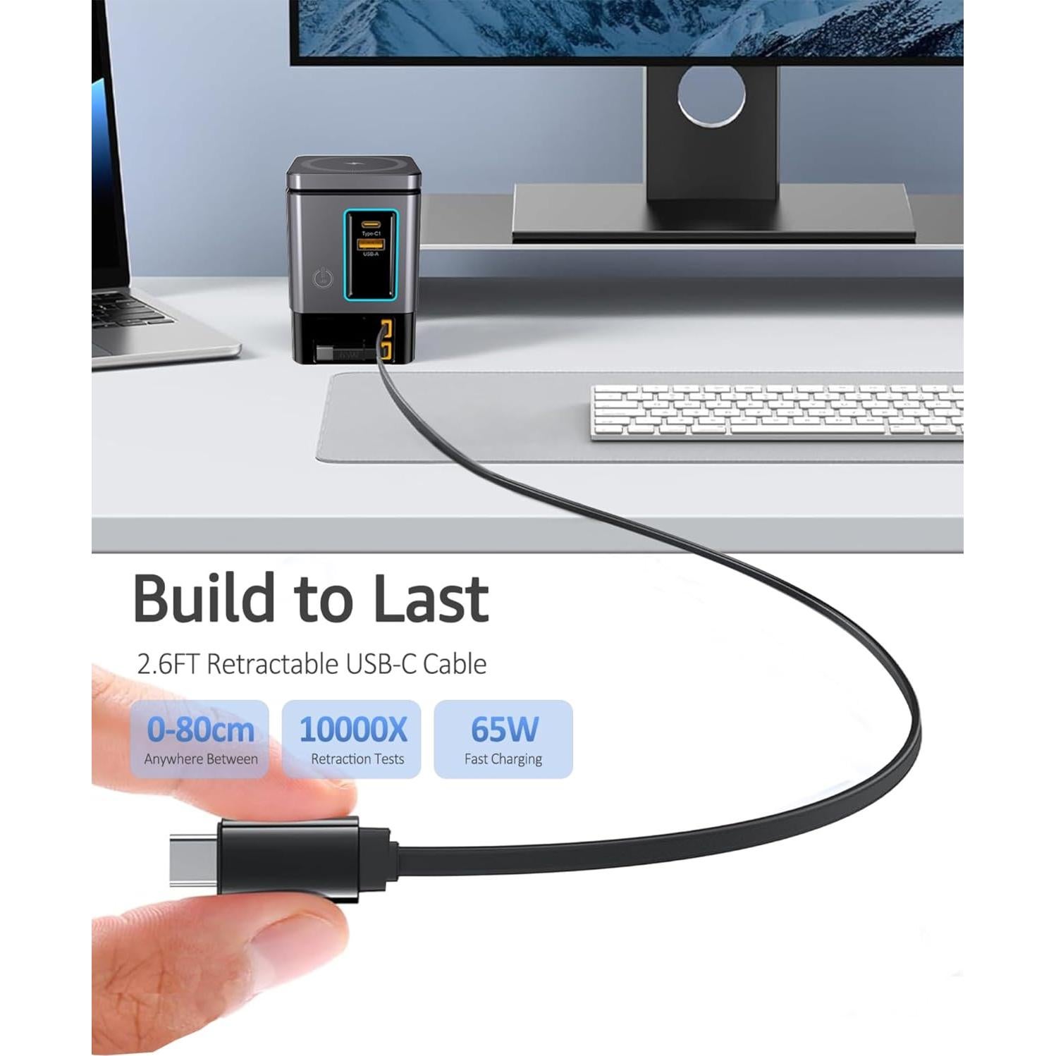 Cargador Retráctil 105W GaN 6-en-1 con Base Magnética - iPhone, MacBook