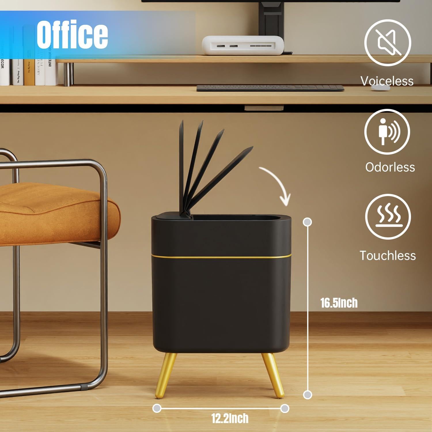 Basurero Automático Yatmung 9.46L Negro con Borde Dorado