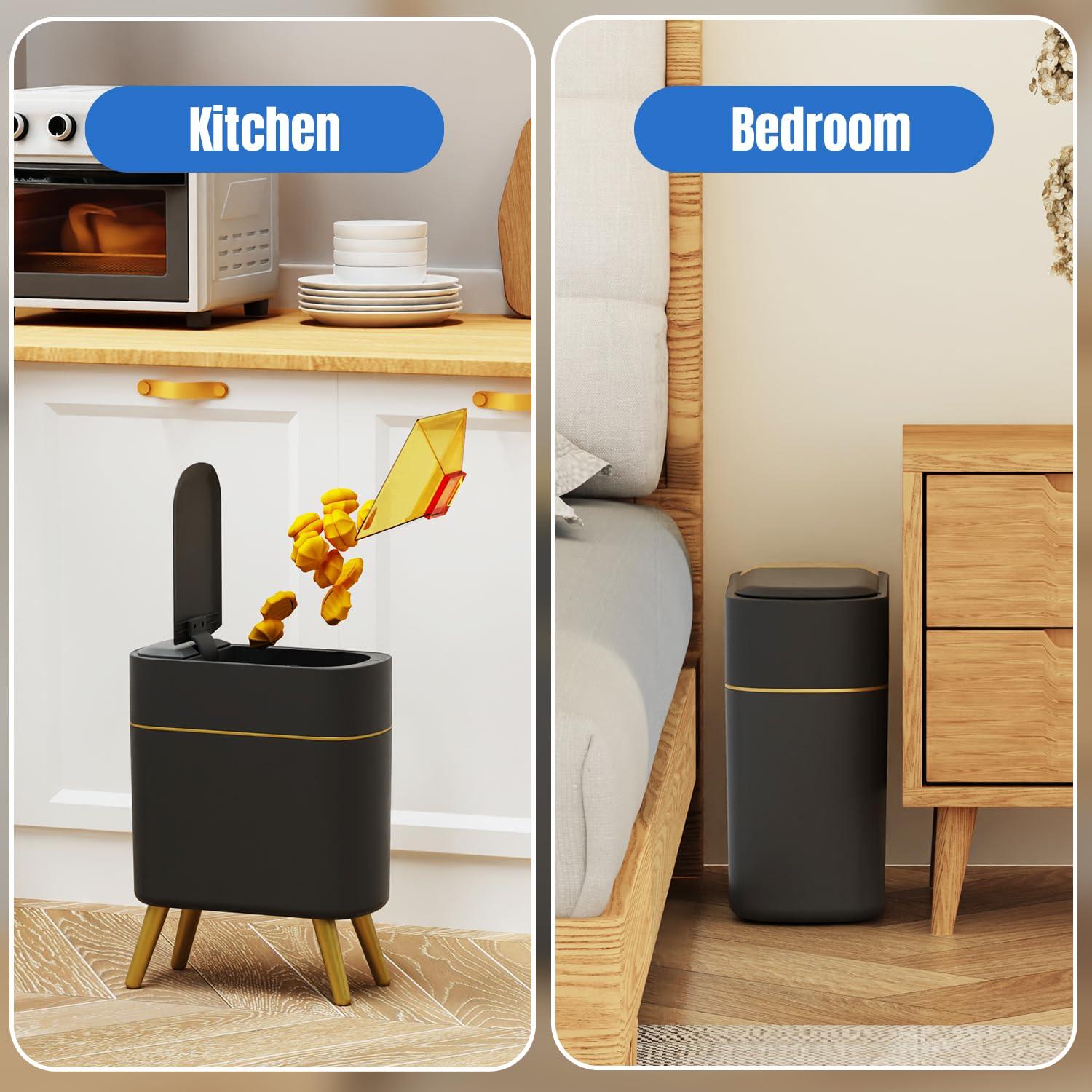 Basurero Automático Yatmung 9.46L Negro con Borde Dorado