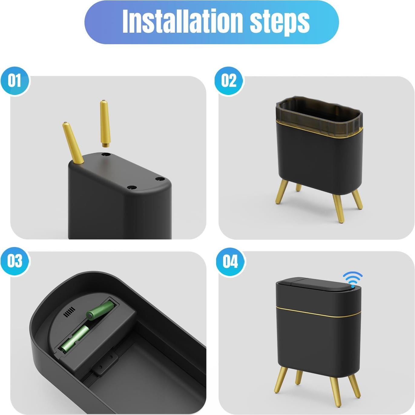 Basurero Automático Yatmung 9.46L Negro con Borde Dorado