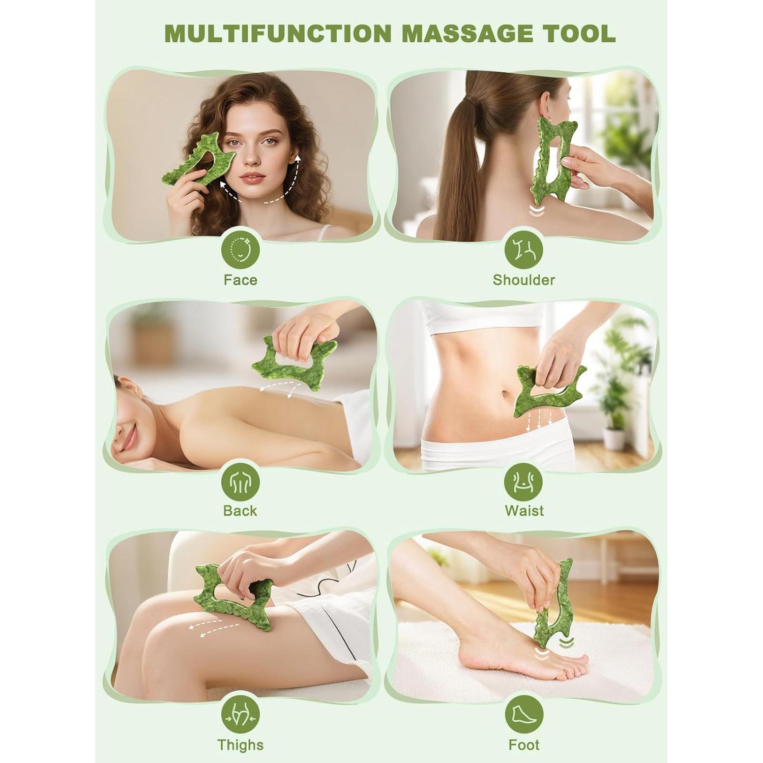 Set de Herramientas Gua Sha de Jade 6 en 1 Crossmoon - Masaje Facial y Corporal