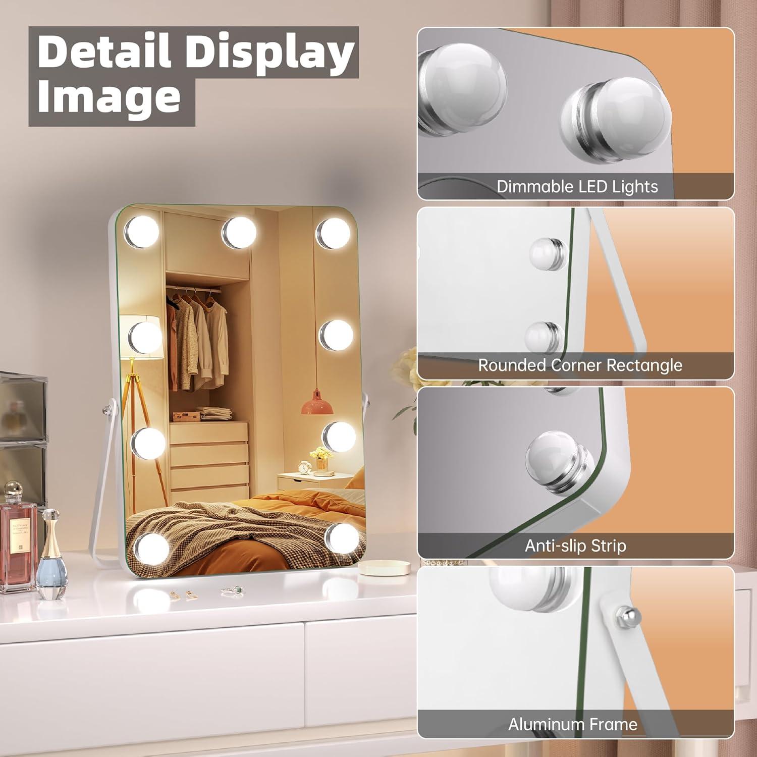 Espejo de Tocador Iluminado MINISO 24.9x35.1 cm 3 Modos Luz