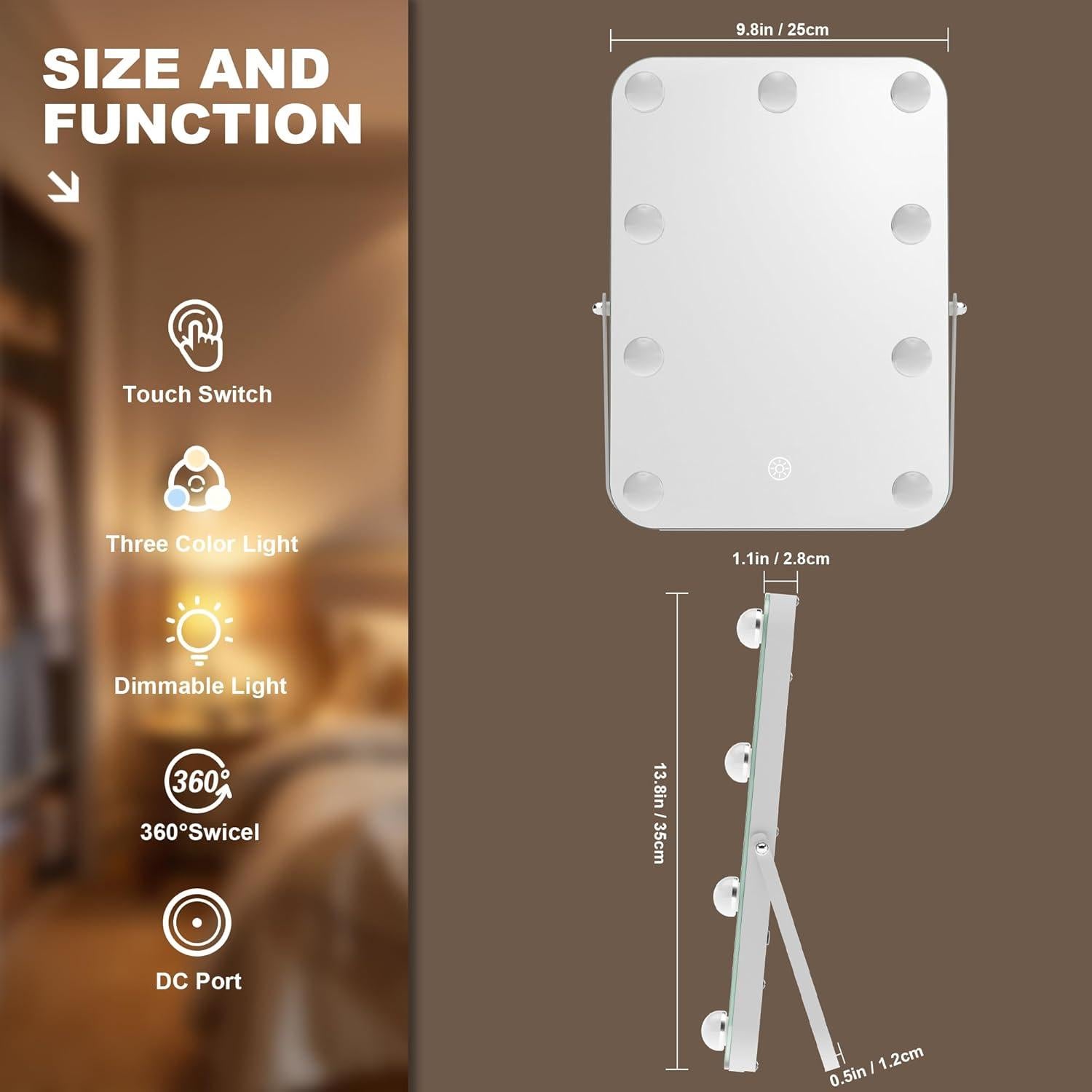 Espejo de Tocador Iluminado MINISO 24.9x35.1 cm 3 Modos Luz