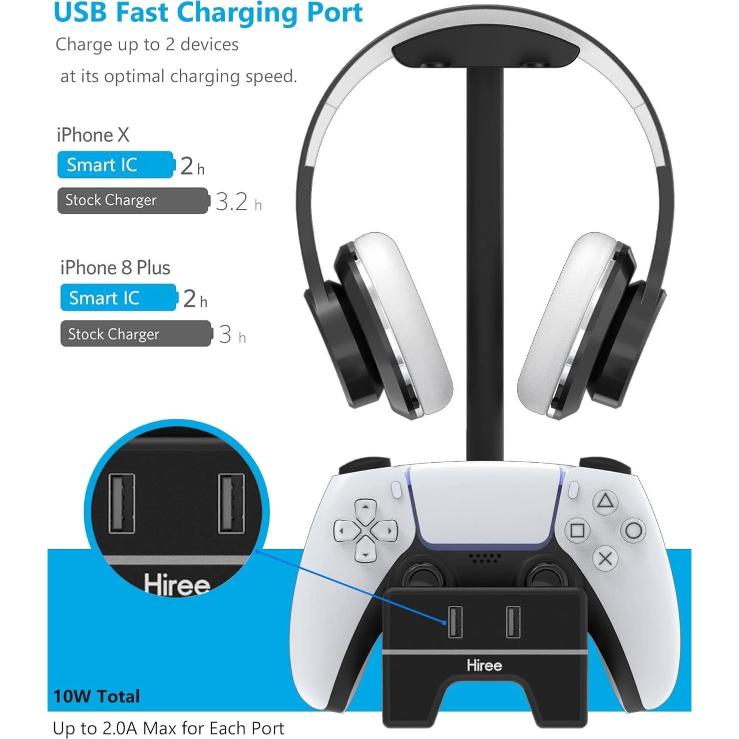 Estación de Carga Dual PS5 Hiree con 2 Puertos USB y RGB