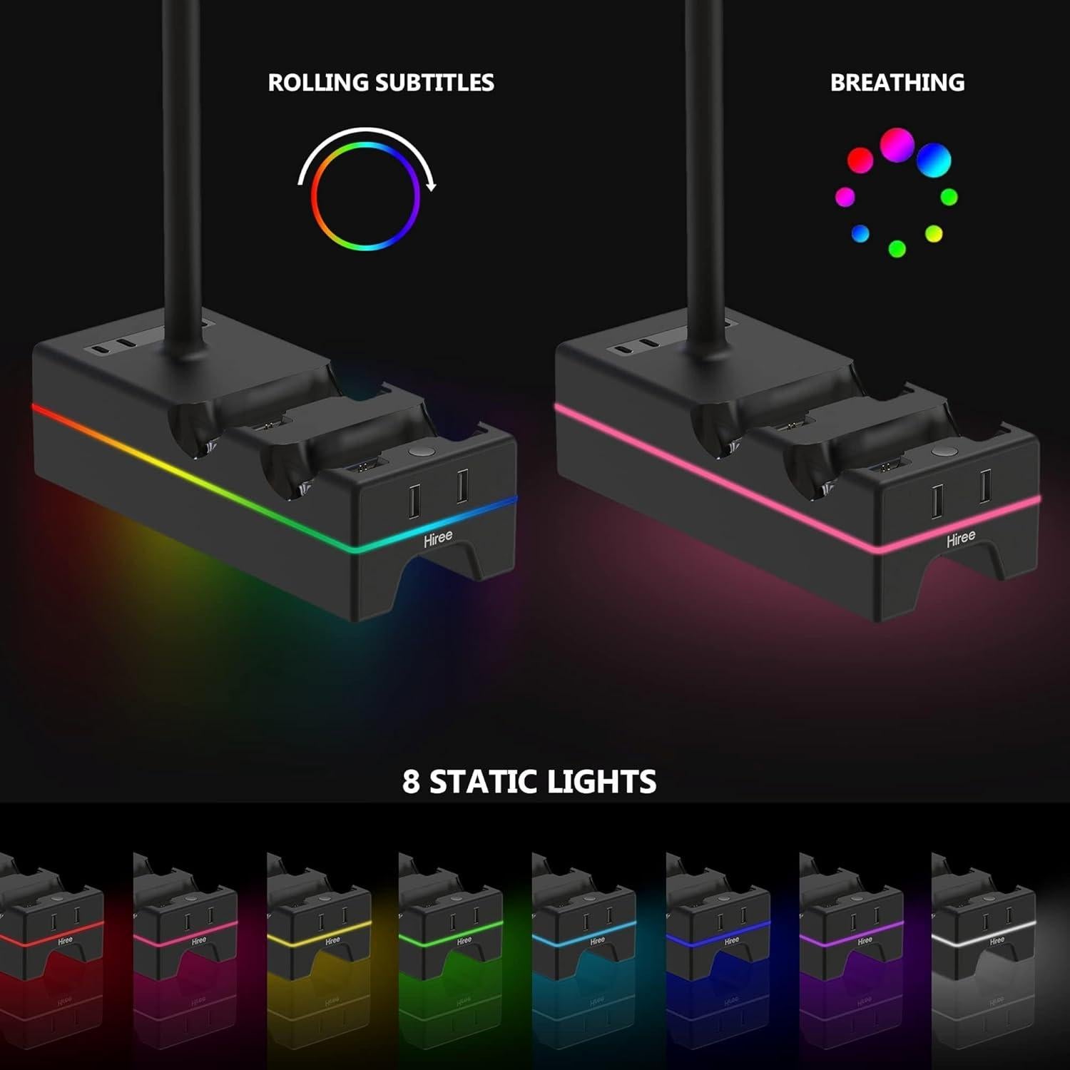 Estación de Carga Dual PS5 Hiree con 2 Puertos USB y RGB