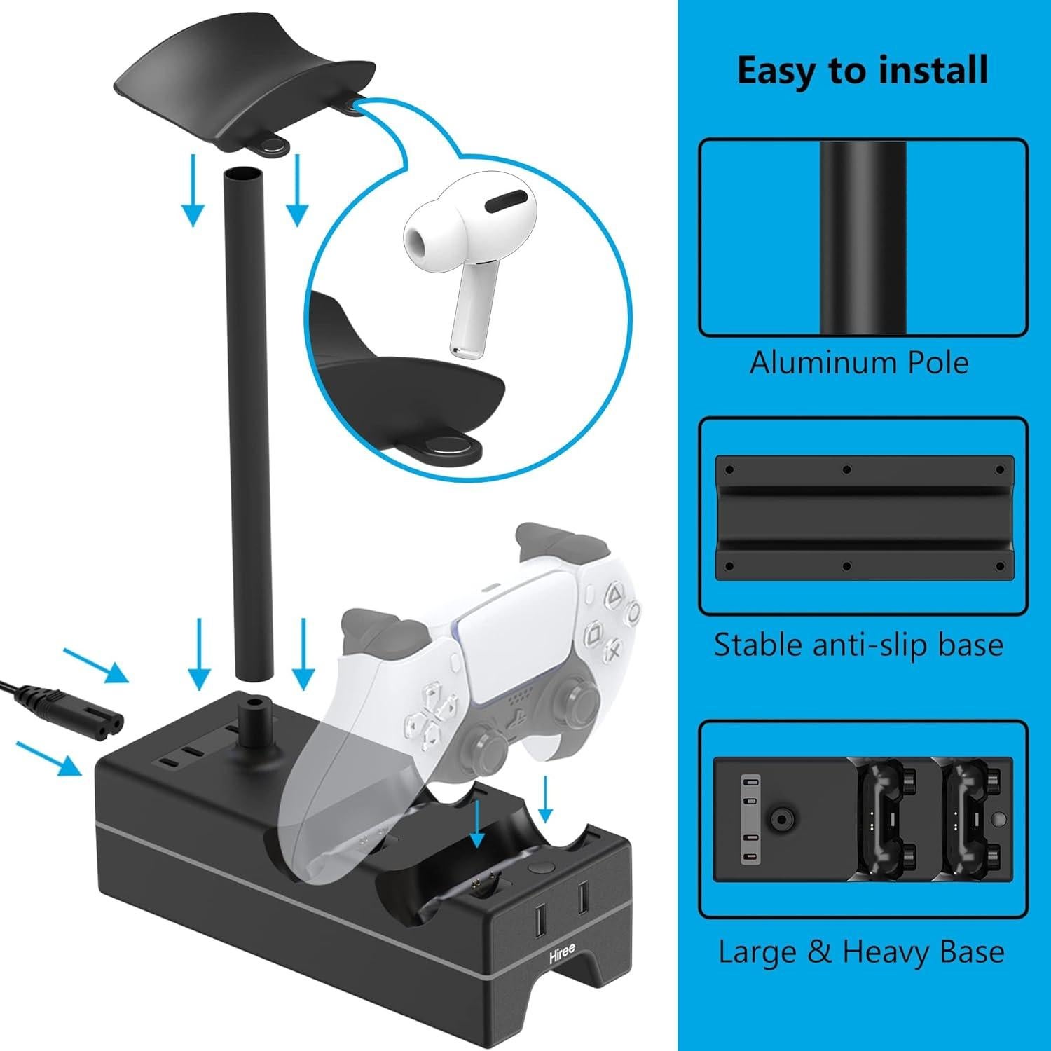 Estación de Carga Dual PS5 Hiree con 2 Puertos USB y RGB