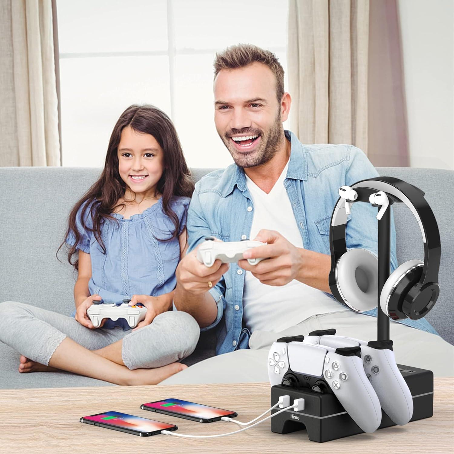 Estación de Carga Dual PS5 Hiree con 2 Puertos USB y RGB