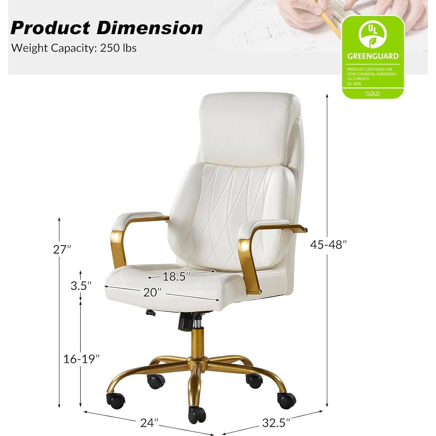 Silla de Oficina Ejecutiva HULALA HOME Ergonomica Cuero