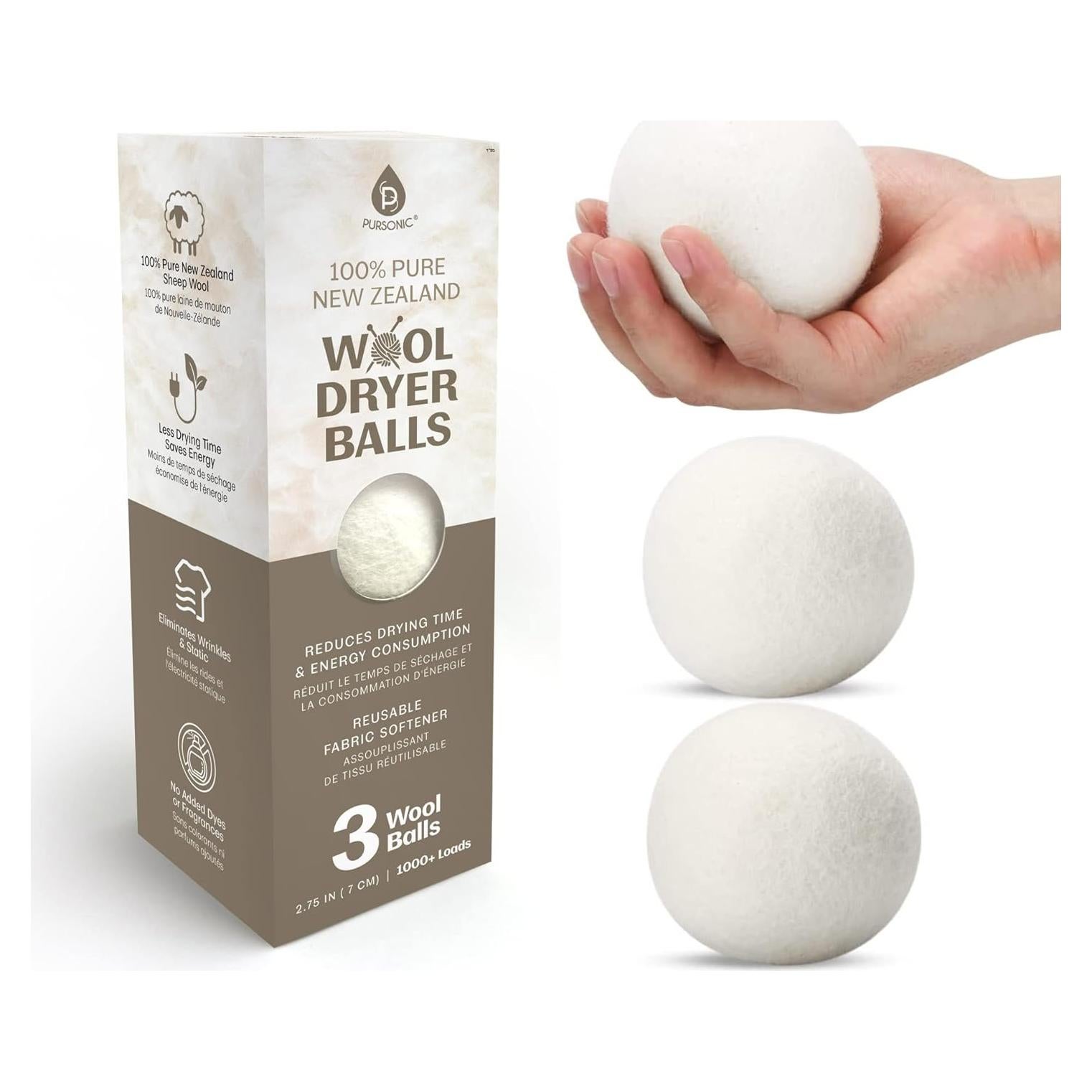 Bolas de Secado de Lana Pursonic - 3 Unidades Ecológicas